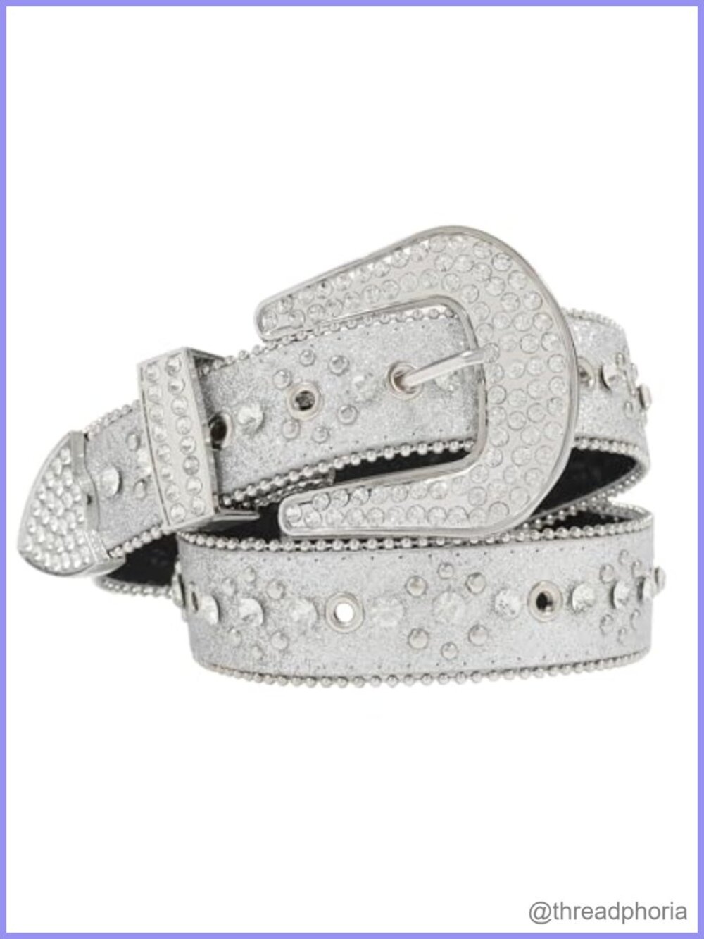 Rhinestone Sequin Studded Western Belt PU Leather Pearl Edging